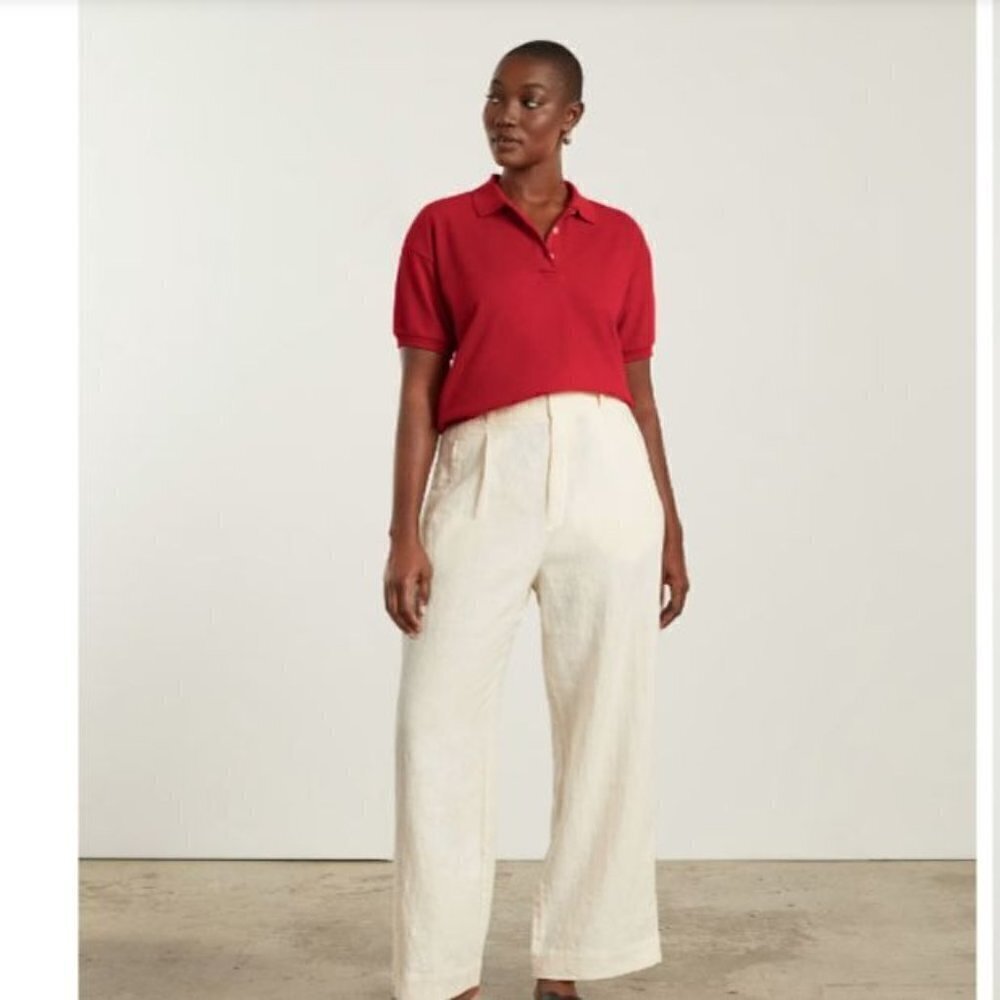 Everlane Preppy Oversized Collared Organic Cotton Soft Red Polo Shirt Size Small
